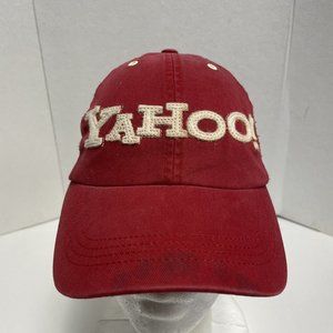 Vintage YAHOO! Search Engine Computer Leather StrapBack Hat Cap - Red Flaw RARE